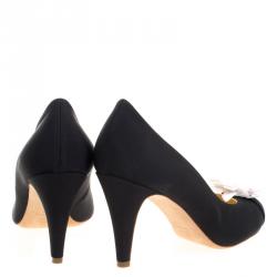 Pre Owned Chanel Black Canvas Camellia Embellished Pumps Size 40