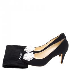 Pre Owned Chanel Black Canvas Camellia Embellished Pumps Size 40