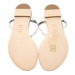 Pre Owned Chanel Black Metallic Suede Crystal CC Thong Flat Sandals Size 36.5