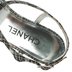 Pre Owned Chanel Black Metallic Suede Crystal CC Thong Flat Sandals Size 36.5