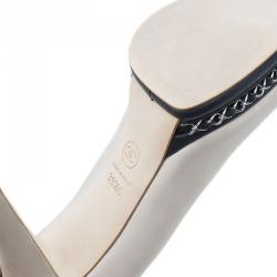 Pre Owned Chanel Beige Leather CC Cap Toe Chain Detail Platform Pumps Size 39.5