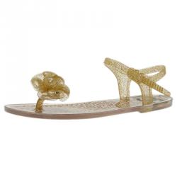 Pre Owned Chanel Yellow Jelly Camellia Flower Sandals Size 39