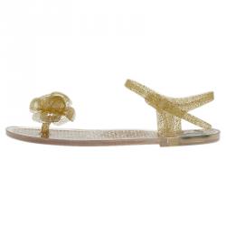 Pre Owned Chanel Yellow Jelly Camellia Flower Sandals Size 39