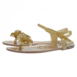 Pre Owned Chanel Yellow Jelly Camellia Flower Sandals Size 39