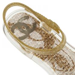 Pre Owned Chanel Yellow Jelly Camellia Flower Sandals Size 39