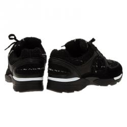 Pre Owned Chanel Black Tweed and Leather Sneakers Size 39.5