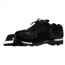 Pre Owned Chanel Black Tweed and Leather Sneakers Size 39.5