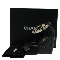 مملوكة مسبقًا صندل روكي شانيل بشريط كاحل وسوار جلد مبطن أسود مقاس 39