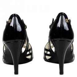 Pre Owned Chanel Black Patent Strappy Sandals Size 35.5