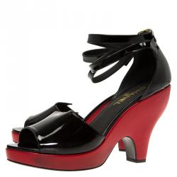 Chanel Black Patent Cross Strap Wedge Sandals Size 40.5