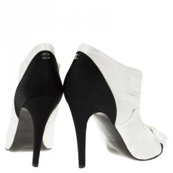 Chanel Monochrome Pleated Satin Bow Ankle Boots Size 39.5