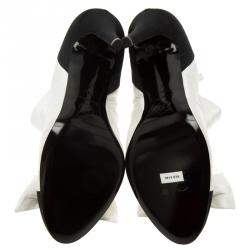 Chanel Monochrome Pleated Satin Bow Ankle Boots Size 39.5