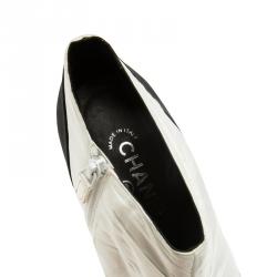 Chanel Monochrome Pleated Satin Bow Ankle Boots Size 39.5