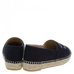 Pre Owned Chanel Black Felt and Grey Tweed CC Espadrilles Size 37