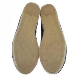 Pre Owned Chanel Black Felt and Grey Tweed CC Espadrilles Size 37