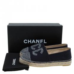 Pre Owned Chanel Black Felt and Grey Tweed CC Espadrilles Size 37