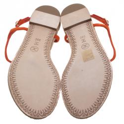 Pre Owned صندل أصبع شانيل سويدي برتقالي حزام حرف T مزين بشعار CC مقاس 39