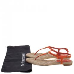 Pre Owned صندل أصبع شانيل سويدي برتقالي حزام حرف T مزين بشعار CC مقاس 39