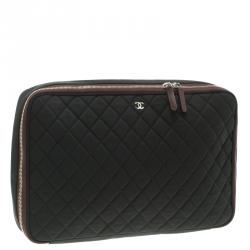 Pre Owned Chanel Black Quilted Nylon Laptop Case 15