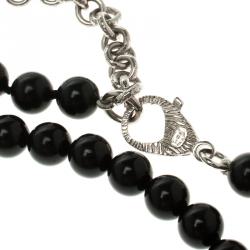 مملوكة مسبقًا Chanel CC Black Beads Crystal Silver Tone Sautoir Necklace