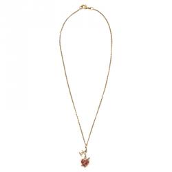 Pre Owned Chanel Gold-tone Crystal Embellished Heart Necklace