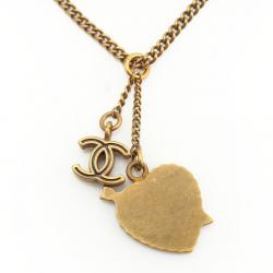 Pre Owned Chanel Gold-tone Crystal Embellished Heart Necklace