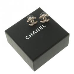Pre Owned Chanel CC Faux Pearl Gold Tone Stud Earrings