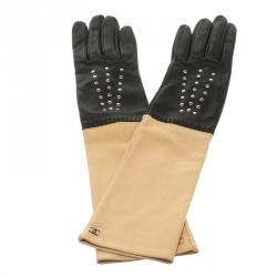 مملوكة مسبقًا Chanel Black/Tan Leather CC Long Gloves