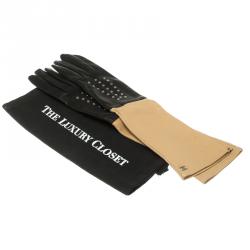 مملوكة مسبقًا Chanel Black/Tan Leather CC Long Gloves