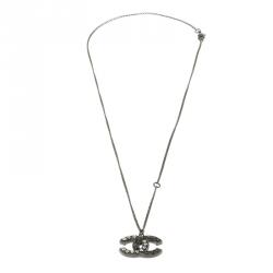 Chanel CC Crystal Black Tone Pendant Necklace