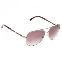 Chanel Silver and Brown 4194 Aviator Sunglasses Chanel