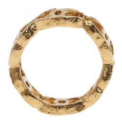 مملوكة مسبقًا Chanel CC Gold Tone Ring Size 53