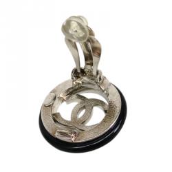Pre Owned Chanel CC Round Black Resin Silver Tone Clip Earrings