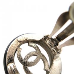 Pre Owned Chanel CC Round Black Resin Silver Tone Clip Earrings