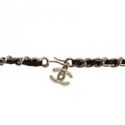 Pre Owned Chanel Charms Gold Tone Black Leather Classic Chain  Necklace Belt