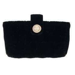 Pre Owned Chanel Black Quilted Velvet Phone Pouch