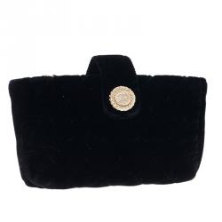 Pre Owned Chanel Black Quilted Velvet Phone Pouch
