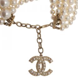 Pre Owned سوار شانيل صفوف لؤلؤ صناعي متعددة 