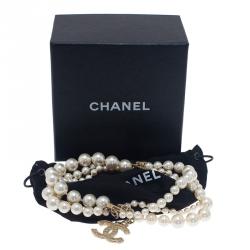 Pre Owned سوار شانيل صفوف لؤلؤ صناعي متعددة 