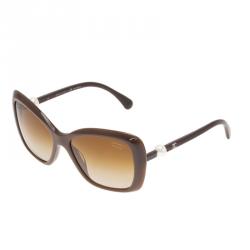 Pre Owned Chanel Brown Pearl Detail Cat Eye Sunglasses