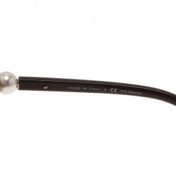 Pre Owned Chanel Brown Pearl Detail Cat Eye Sunglasses
