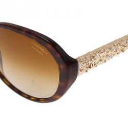 Pre Owned Chanel Tortoise Frame Bijoux Square Sunglasses