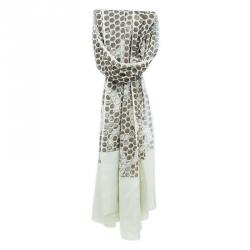 مملوكة مسبقًا Chanel Brown and White Printed Silk Logo Scarf 