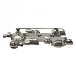 مملوكة مسبقًا Chanel CC Geometric Black And Red Crystal Silver Tone Brooch