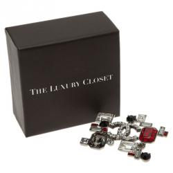 مملوكة مسبقًا Chanel CC Geometric Black And Red Crystal Silver Tone Brooch