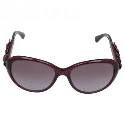 Pre Owned Chanel Red 5316 Leather Camellia Oval Sunglasses