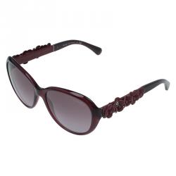 Pre Owned Chanel Red 5316 Leather Camellia Oval Sunglasses