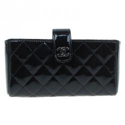Chanel Black Quilted Patent Iphone Pouch