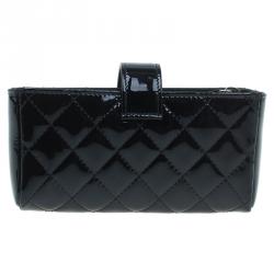 Chanel Black Quilted Patent Iphone Pouch