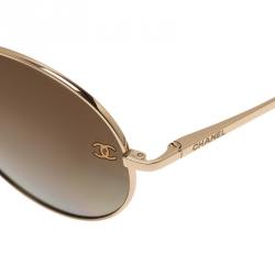 Pre Owned Chanel Gold 4190 Round Aviator Sunglasses